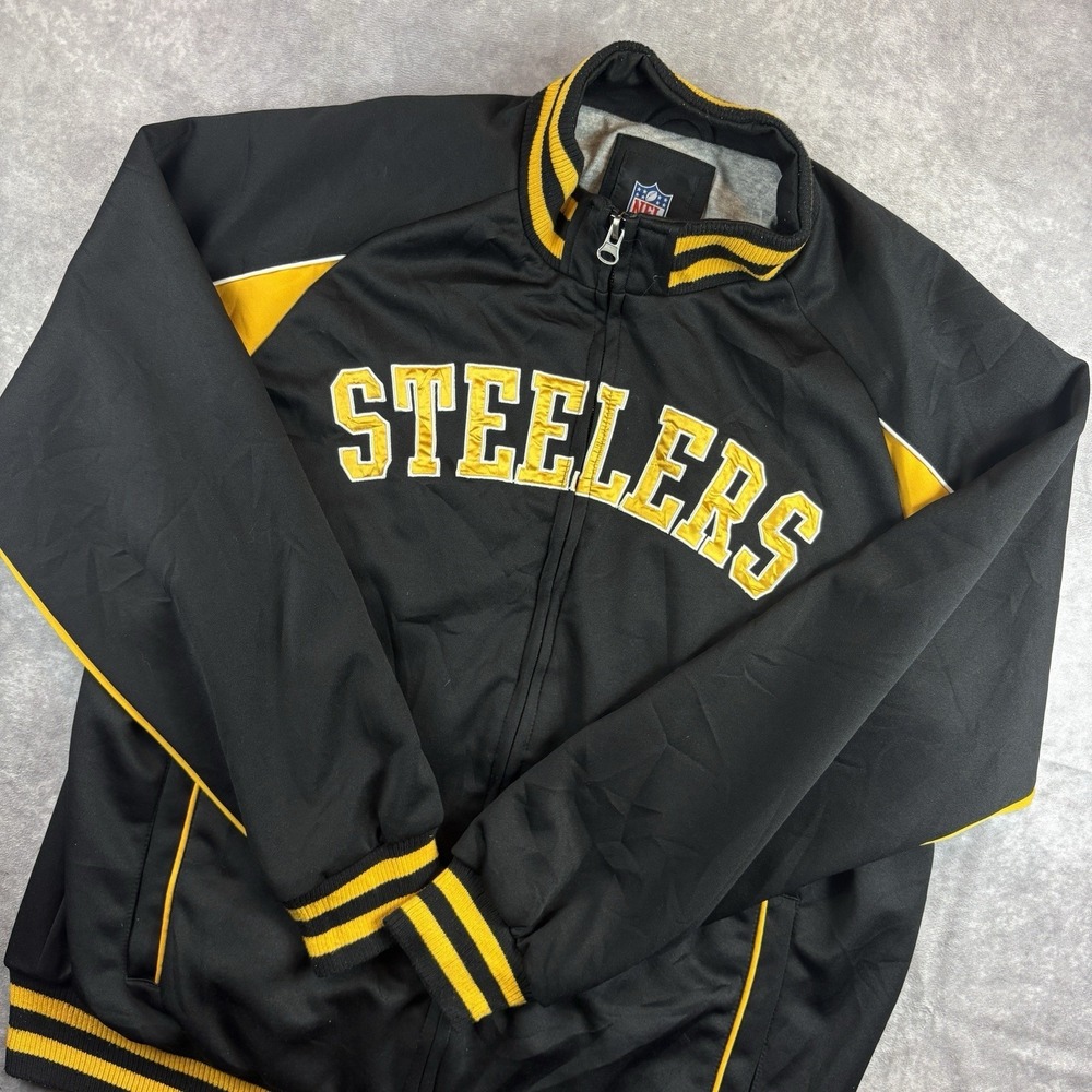 Pittsburgh Steelers Jacket Mens XL Black Yellow Full Zip Bomber NFL Y2K Vintage